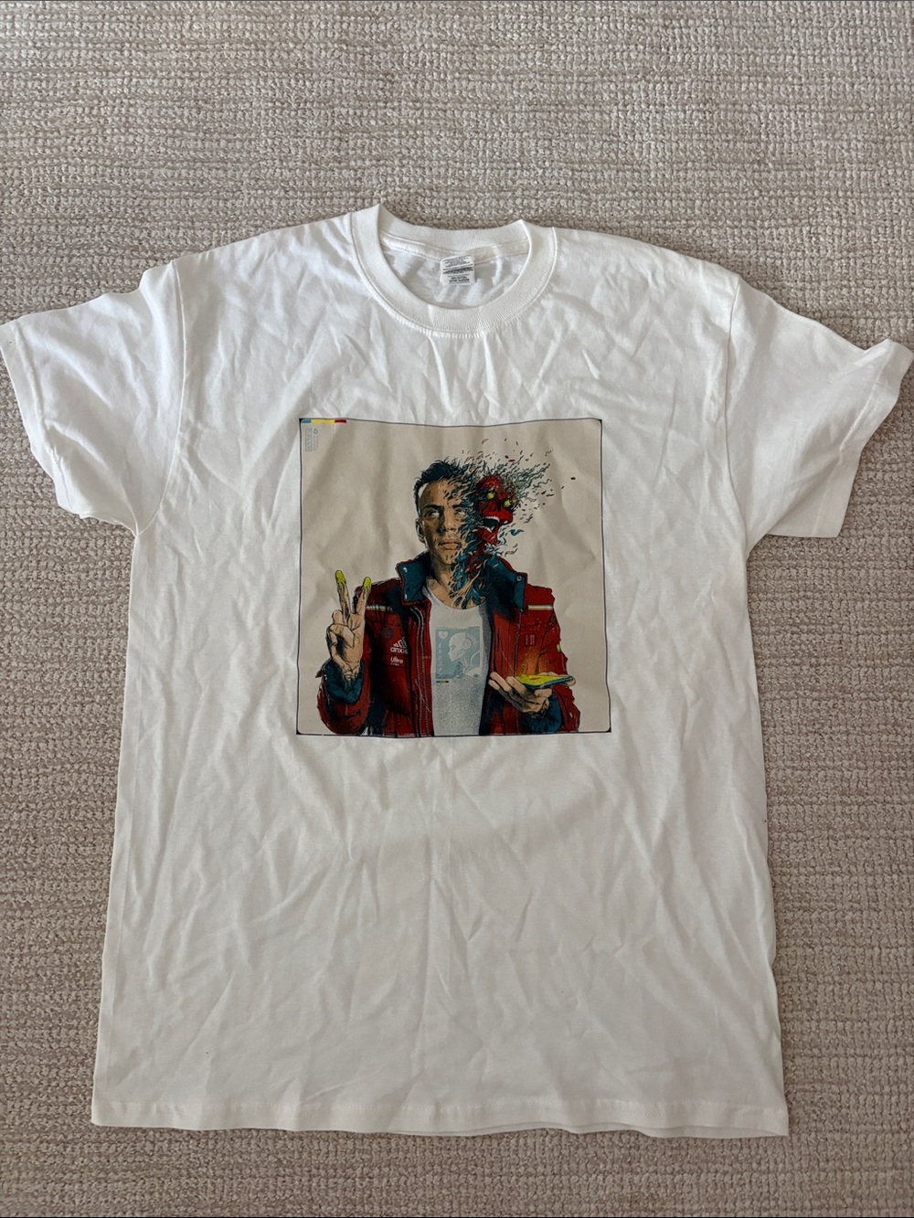 Gildan White Tee with Red Jacket Portrait Graphic